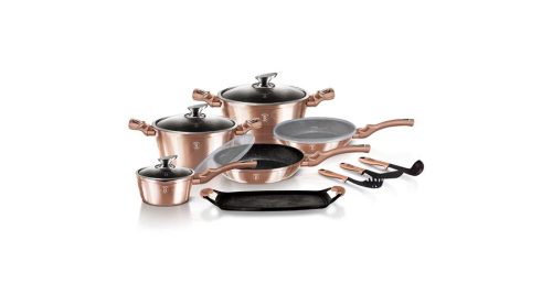 Berlinger Haus Metallic Rosegold Line 14+2 részes edénykészlet márvány bevonattal