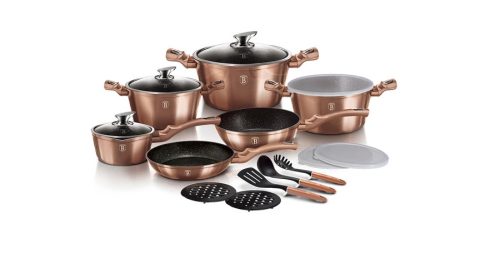 Berlinger Haus Metallic Rosegold Line 15+3 részes edénykészlet márvány bevonattal, metál külső bevon