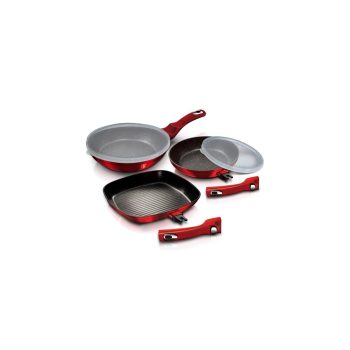   Berlinger Haus Metallic Burgundy Line 5 részes serpenyőkészlet márvány bevonattal, levehető nyéllel