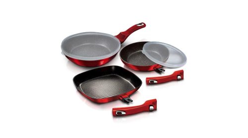 Berlinger Haus Metallic Burgundy Line 5 részes serpenyőkészlet márvány bevonattal, levehető nyéllel