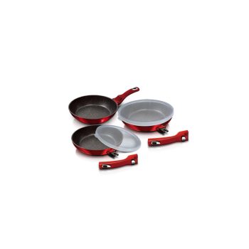   Berlinger Haus Metallic Burgundy Line 5 részes serpenyőkészlet, márvány bevonattal