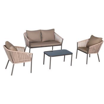 Kerti 4 személyes bútor szett,párnával világos barna