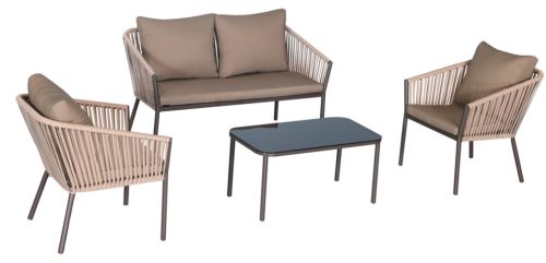Kerti 4 személyes bútor szett,párnával világos barna