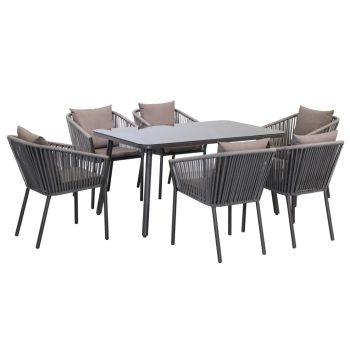   Fémvázas 6 személyes étkező szett szürke színben, párnával