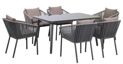 Fémvázas 6 személyes étkező szett szürke színben, párnával