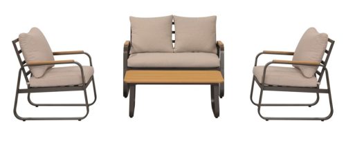 Alumínium vázas 4 személyes kerti bútor szett párnával, világos barna