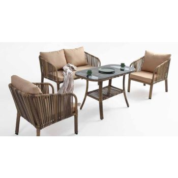   Artemis Ikili 4 személyes kerti bútor szett világos barna, párnával