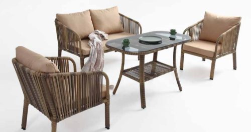 Artemis Ikili 4 személyes kerti bútor szett világos barna, párnával