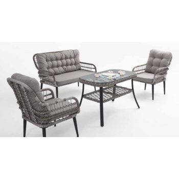   Pisa Ikili 4 személyes kerti bútor szett szürke, párnával