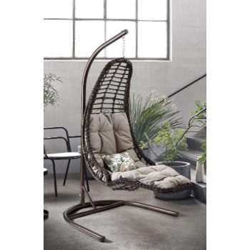 Bodrum lábtartós hintafotel barna, párnával