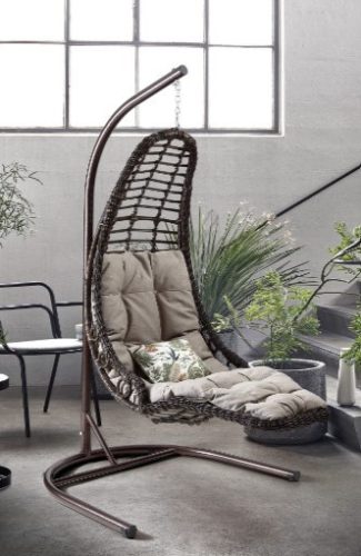 Bodrum lábtartós hintafotel barna, párnával