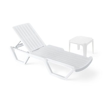 Műanyag fehér rattan hatású kerti fix napozóágy
