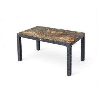   Műanyag rattan hatású kerti asztal antracit szürke színes üveglappal