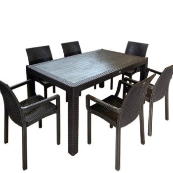 Műanyag rattan hatású kerti asztal barna 150 x 90 cm