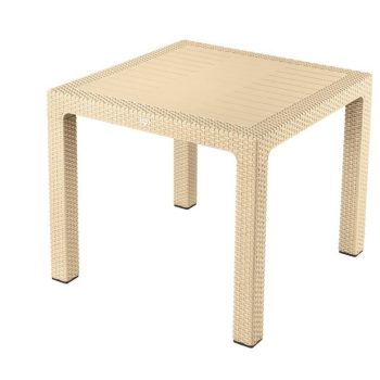 Műanyag rattan hatású kerti asztal cappuccino