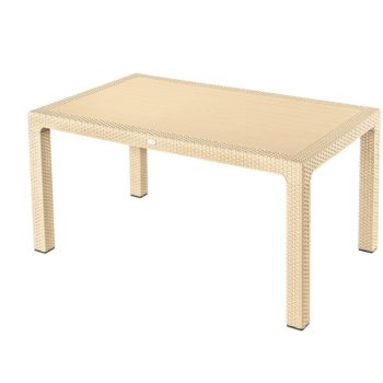 Műanyag rattan hatású kerti asztal cappuccino 150 x 90 cm