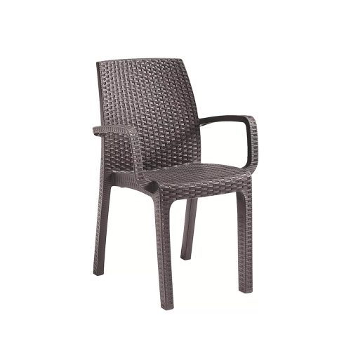 Verdi műanyag rattan hatású kerti karfás szék cappuccino