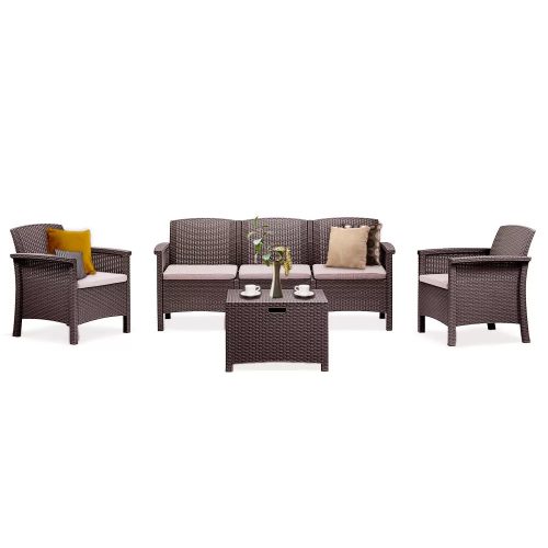 Venus 5 személyes műanyag kerti bútor garnitúra barna