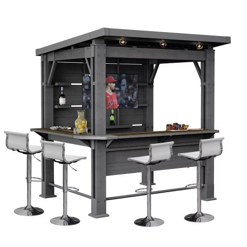 Bar Gazebo műanyag kerti bár pavilon bárpulttal és tetővel grafit szürke