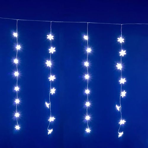 Beltéri ledes hópehely fényfüggöny, hideg fehér