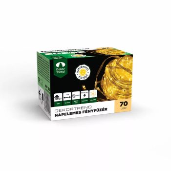 Napelemes fényfüzér, 70 LED, meleg fehér, csíptetővel