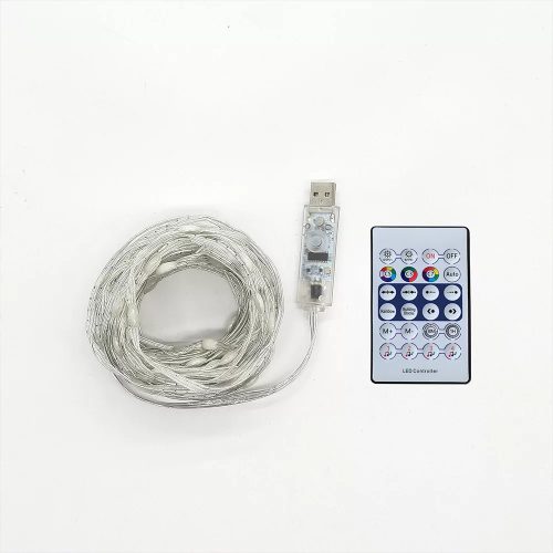 Okos fényfüzér, 100 LED, átlátszó kábel, USB csatlakozás