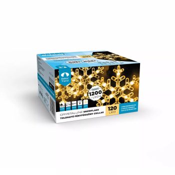   Crystalline toldható LED HÓPEHELY fényfüggöny, 120 x 80 cm, 120 db MELEG FEHÉR LED, átlátszó kábel