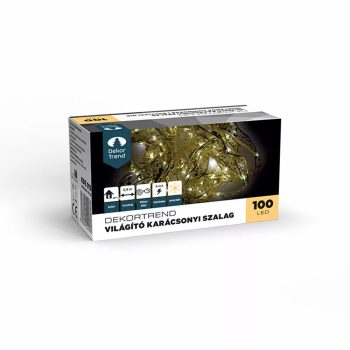   Világító karácsonyi arany szalag, 100 led, meleg fehér, elemes