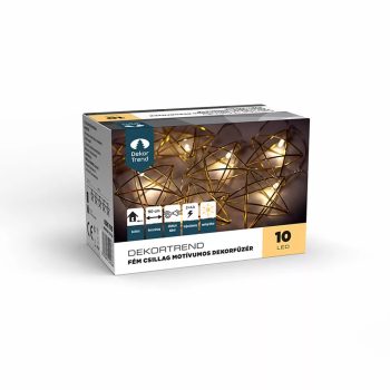 Fém csillag motívumos dekorfüzér, 10 led, elemes