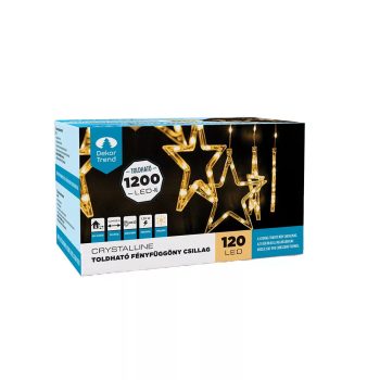   Crystalline toldható LED Csillag fényfüggöny, 120 x 80 cm, 120 db Meleg fehér LED, átlátszó kábel