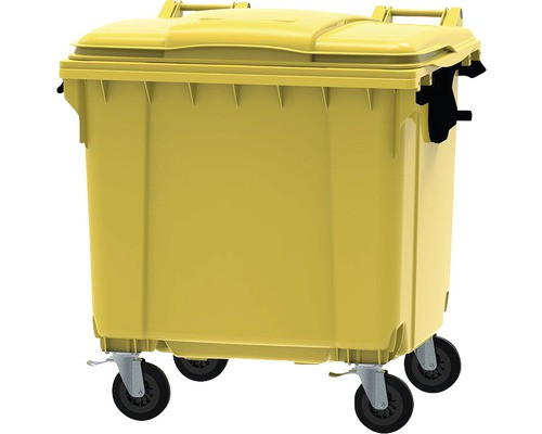 Műanyag sárga 1100 Literes konténer kerekekkel