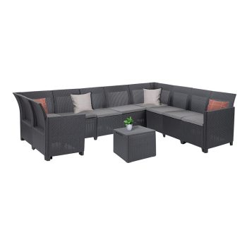   Claire IX 9 személyes sarokgarnitúra párnatartós asztallal