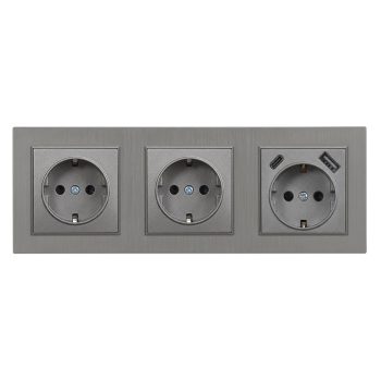   Nova III kettő dugalj USB csatlakozóval szürke szálcsiszolt kerettel