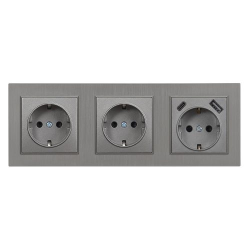 Nova III kettő dugalj USB csatlakozóval szürke szálcsiszolt kerettel