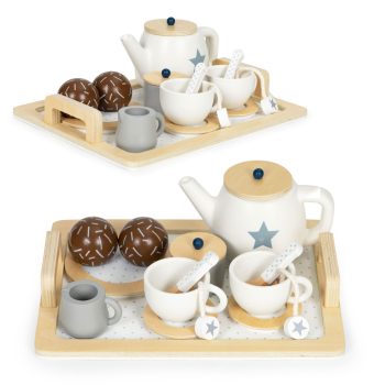 Fa teakészlet kancsóval, csészékkel 17 darab